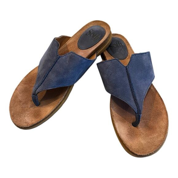 SOFFT NAVY BLUE SUEDE THONG SANDALS SIZE 7.5M - Picture 1 of 10